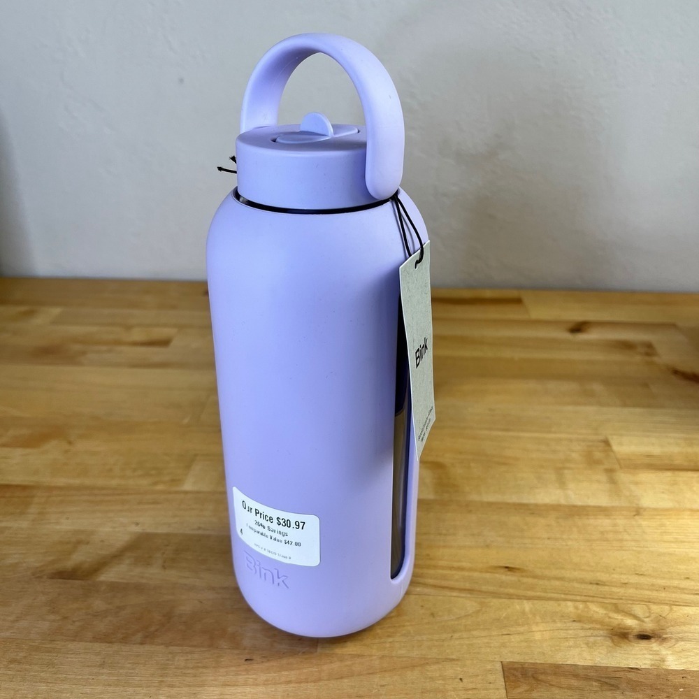 Bink Water Bottle Big Bottle 36oz Fog Purple Borosilicate Glass Silicone New